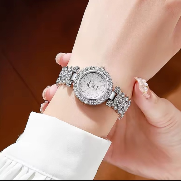 Elegant Silver Watch with Crystal Bracelet – 3 Piece Jewelry Set - Picture 4 of 5